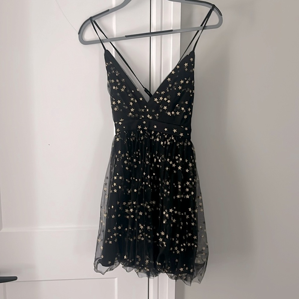 black with gold star lulus dress